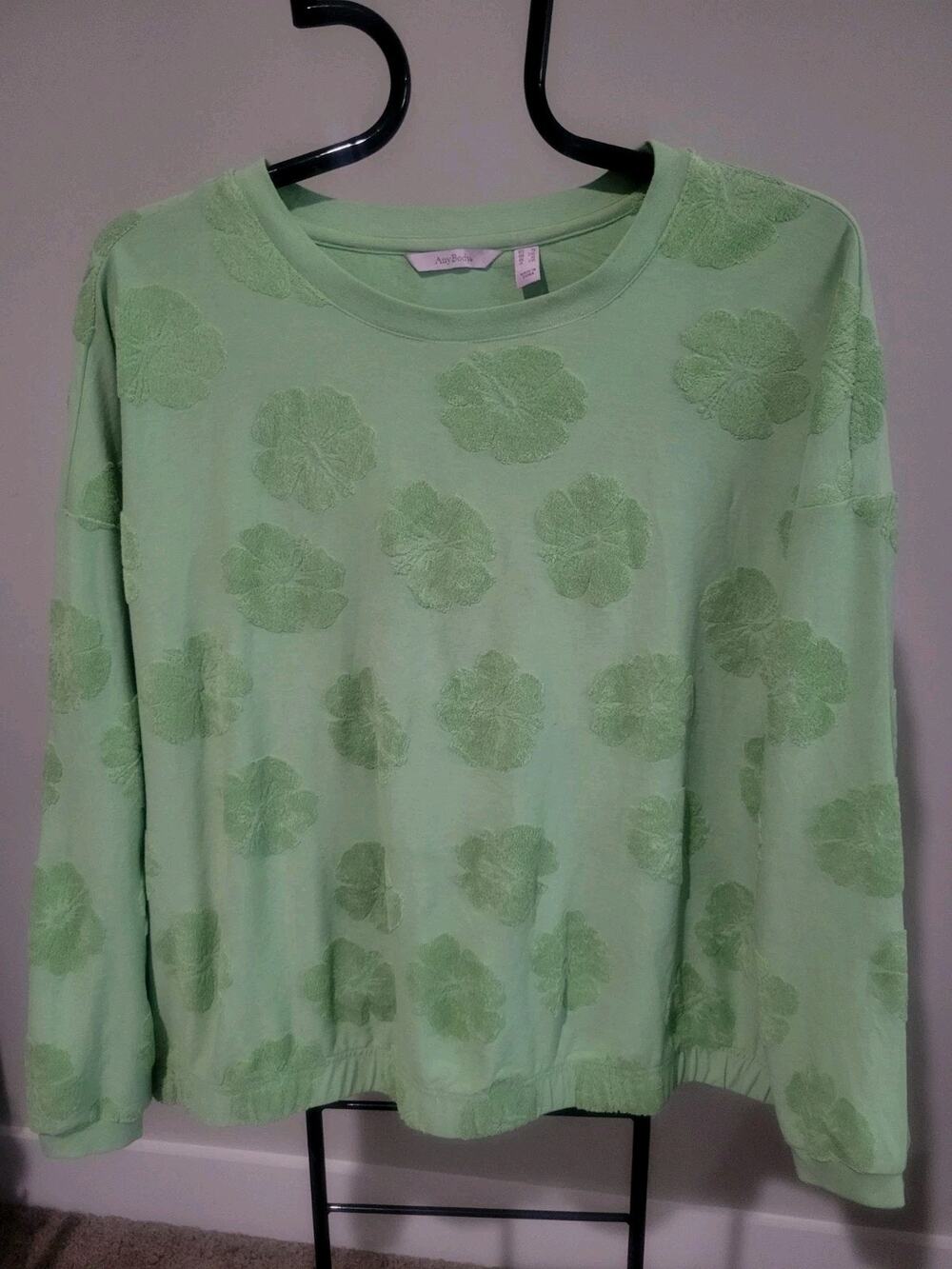 Anybody Size 1X Meadow Green Hinscus Jacquard French Terry Top